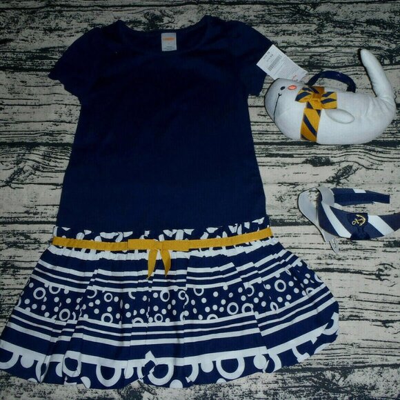 Gymboree Cape Cod Cutie Navy Size 5 Dress Headband Purse Tights NWT Set - Picture 3 of 7